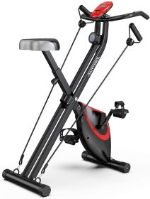 Murtisol 2-IN-1 Magnetic Upright Workout Bike with Arm Exercise Resistance Bands, LCD Monitor and Upgraded comfort seat