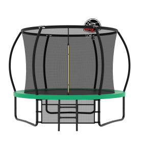 ba10FT Pumpkin Trampoline, Outdoor Trampoline with Basketball Hoop, Enclosure Net and Ladder