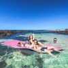 Soozier 12' x 5' Lily Pad Floating Mat with Cup Holder Table, 3-Layer Portable Roll-Up Water Mat Float Dock for 2-3 People, on Lake, River, Beach