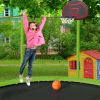 16FT Trampoline with Basketball Hoop pump and Ladder(Inner Safety Enclosure) with soccer goal Green
