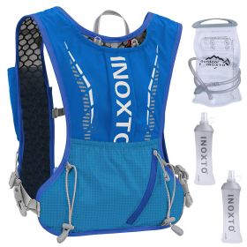 sSport Hydration Vest Running Backpack with 15oz 50oz Water Bladder Adjustable Strap Storage Bag for Trail Running Marathon Race Hiking (Color: Blue)