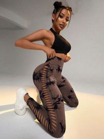 Cut Out Side Hollow Tie Dyed Yoga Pants, High Waist And Hip Lifting Fitness Pants With Side Hollow Seamless Sports Tights (Color: BLACK, size: S)