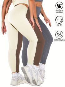3 Pack Women's Seamless Ribbed Leggings Soft Slimming Yoga Pants, Ribbed Yoga Pants High Waisted Gym Leggings Sport Women Fitness Seamless Female (Color: 3PACK4, size: L)