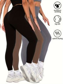 3 Pack Women's Seamless Ribbed Leggings Soft Slimming Yoga Pants, Ribbed Yoga Pants High Waisted Gym Leggings Sport Women Fitness Seamless Female (Color: 3PACK1, size: L)