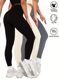 3 Pack Women's Seamless Ribbed Leggings Soft Slimming Yoga Pants, Ribbed Yoga Pants High Waisted Gym Leggings Sport Women Fitness Seamless Female (Color: 3PACK3, size: S)