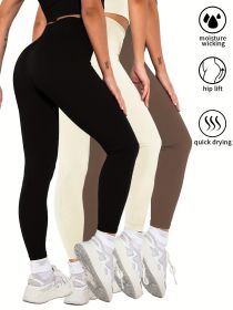 3 Pack Women's Seamless Ribbed Leggings Soft Slimming Yoga Pants, Ribbed Yoga Pants High Waisted Gym Leggings Sport Women Fitness Seamless Female (Color: 3PACK2, size: L)