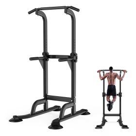 Power Tower Workout Dip Station Pull Up Bar, Height Adjustable Multi-Function Dip Stand for Home Gym Strength Training Fitness Equipment (Color: BLACK)
